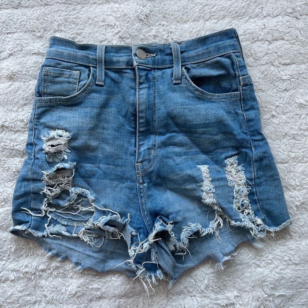 Fashion Nova Light Blue Distressed Jean Shorts